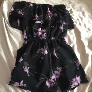 Floral black and purple romper